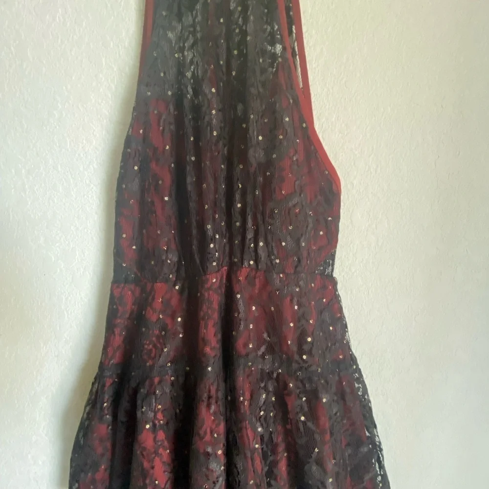 Free People Wish Upon A Star Black Burgundy Lace Halter Coquette Vampy Dress 2